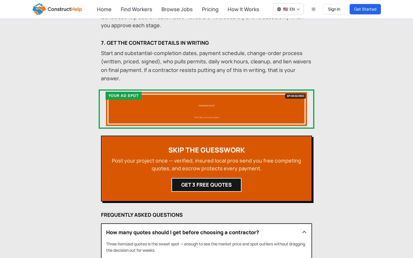 Screenshot of the Cost & Hiring Guides ad placement in context