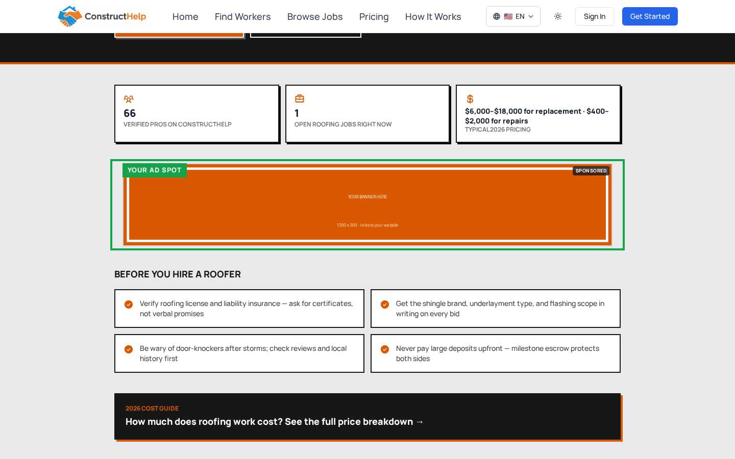 Screenshot of the Hire-a-Pro Pages ad placement in context