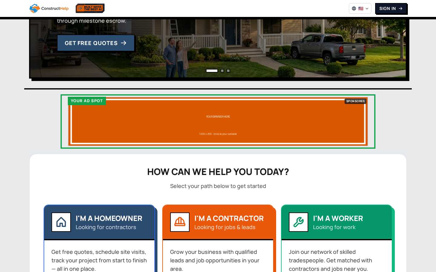 Screenshot of the Homepage Banner ad placement in context