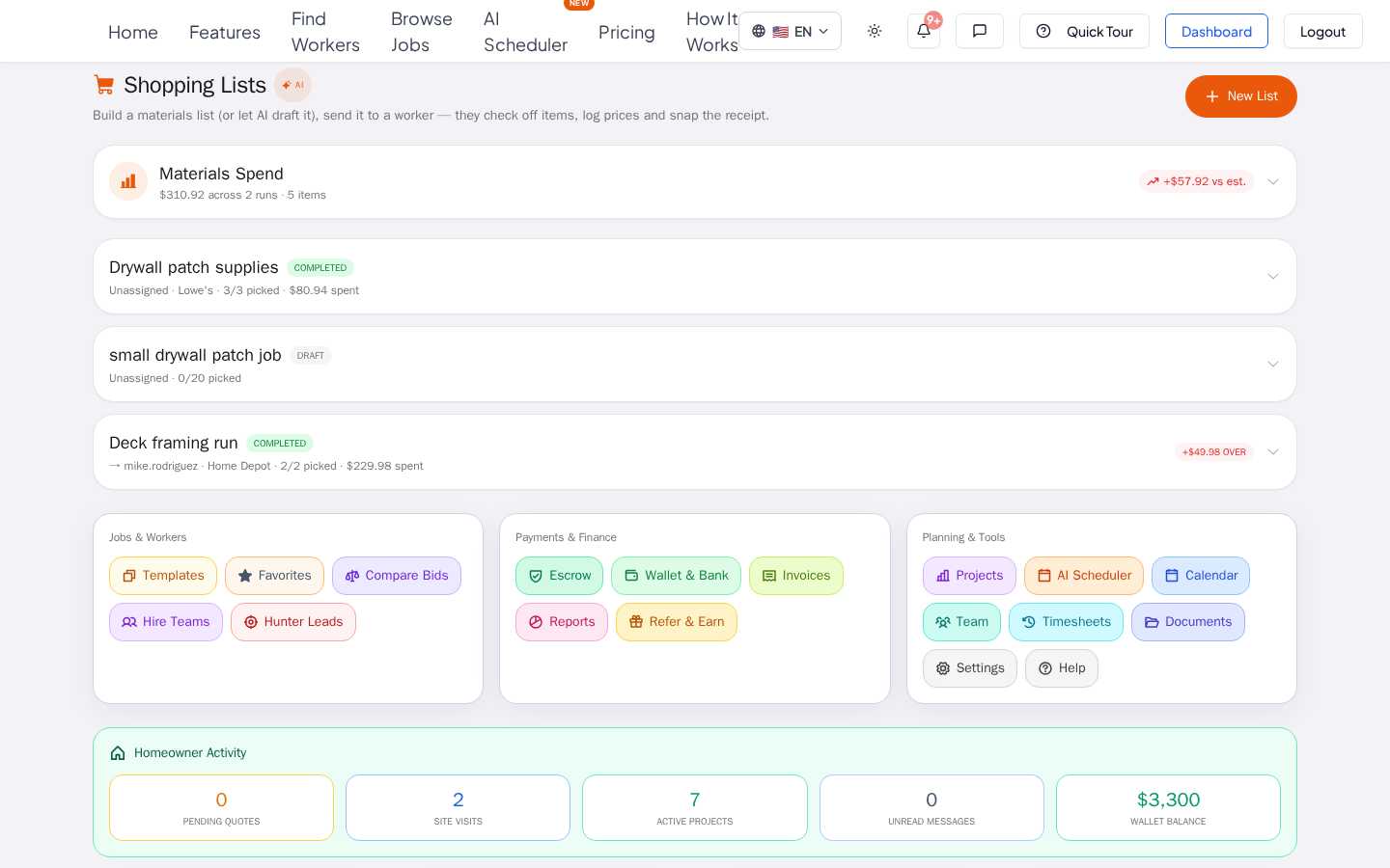 Smart Shopping Lists: Materials Picked Up Right, Every Run — real product screenshot
