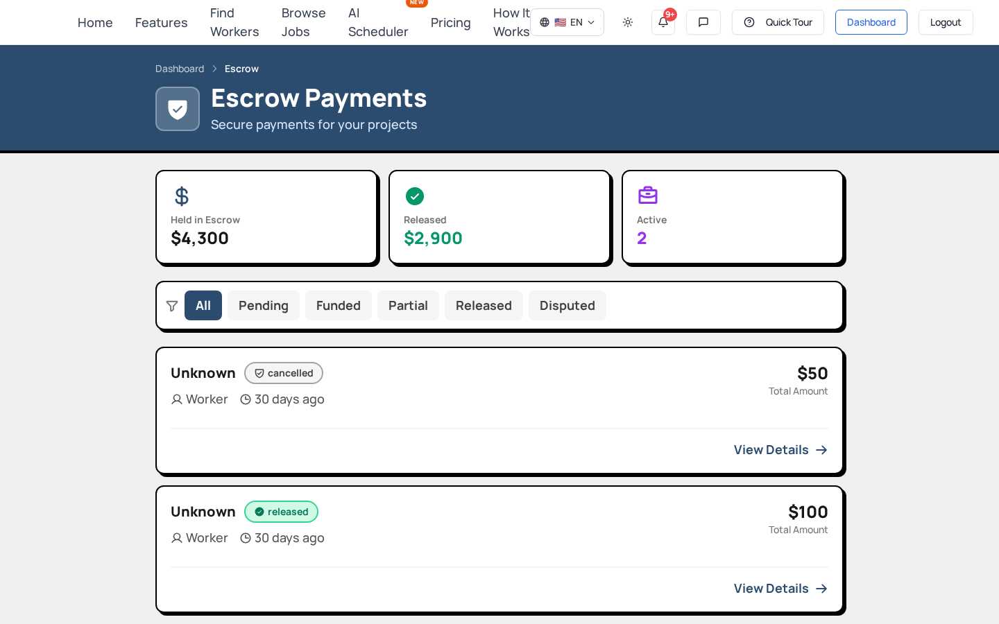 Milestone Escrow: Payment Protection for Both Sides — real product screenshot